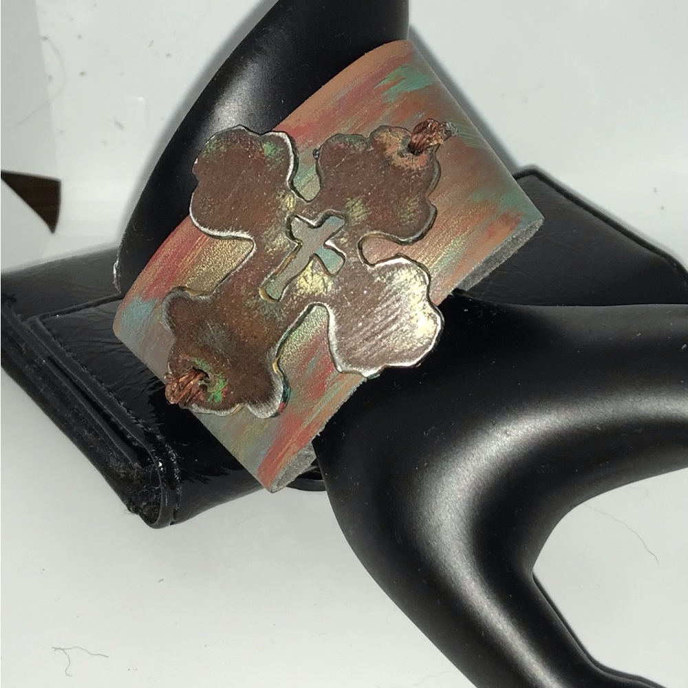 Painted leather 1 1/2 inches by 9 inches cuff bracelet